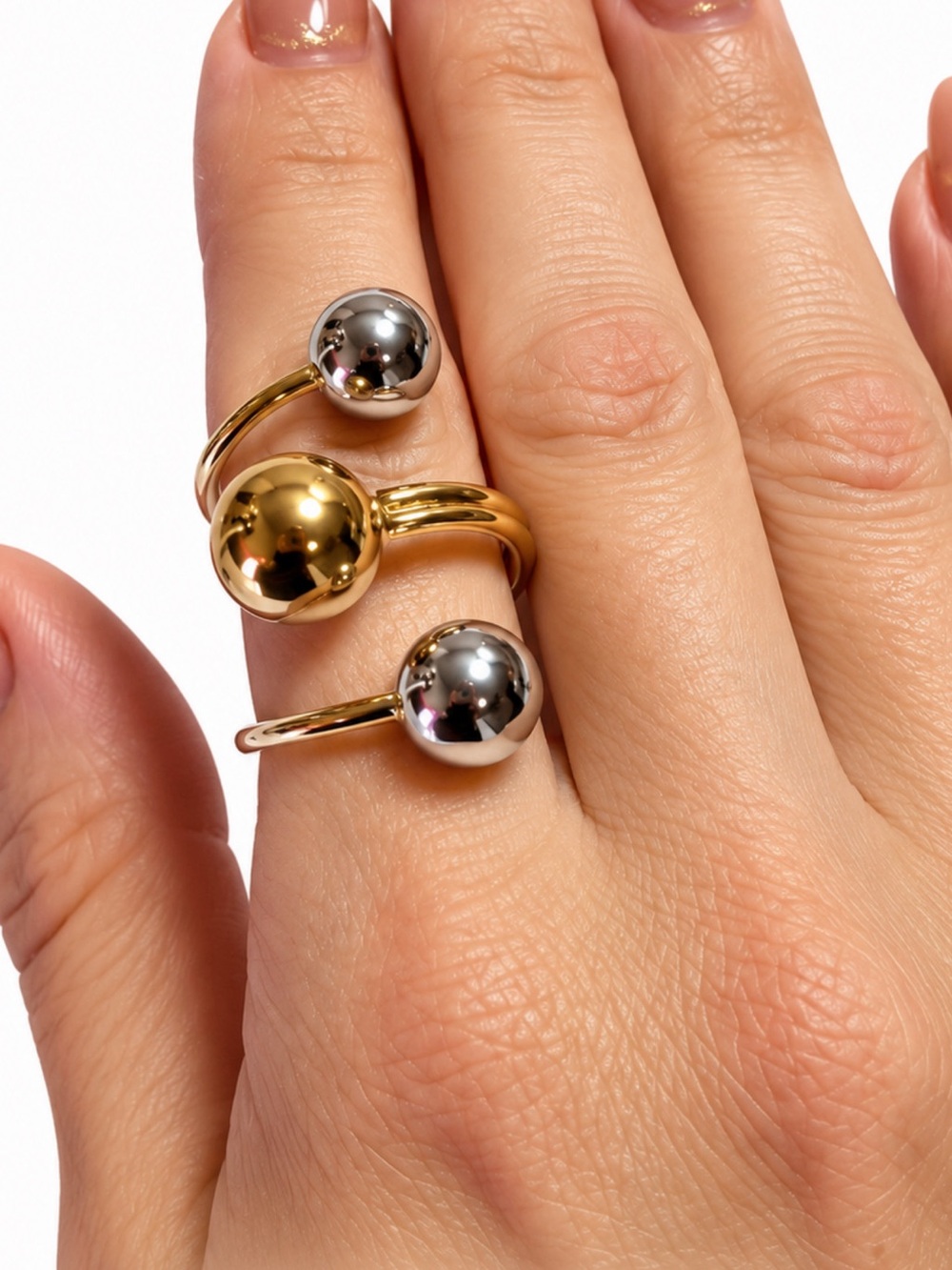Modern Two-Tone Ball Open Ring - Gold and Silver